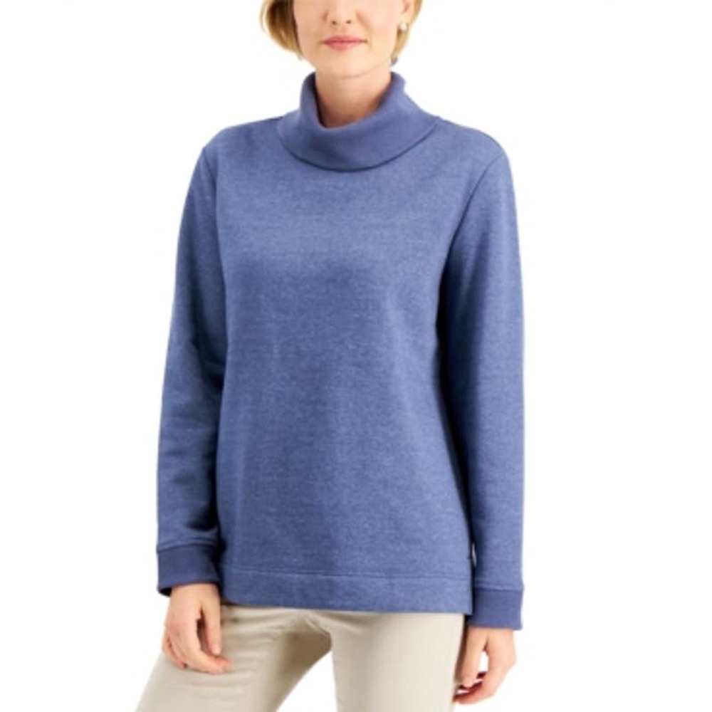 Karen Scott Sport Blue Fleece Ribbed Heather Turtle Neck Sweatshirt NWT Size XL